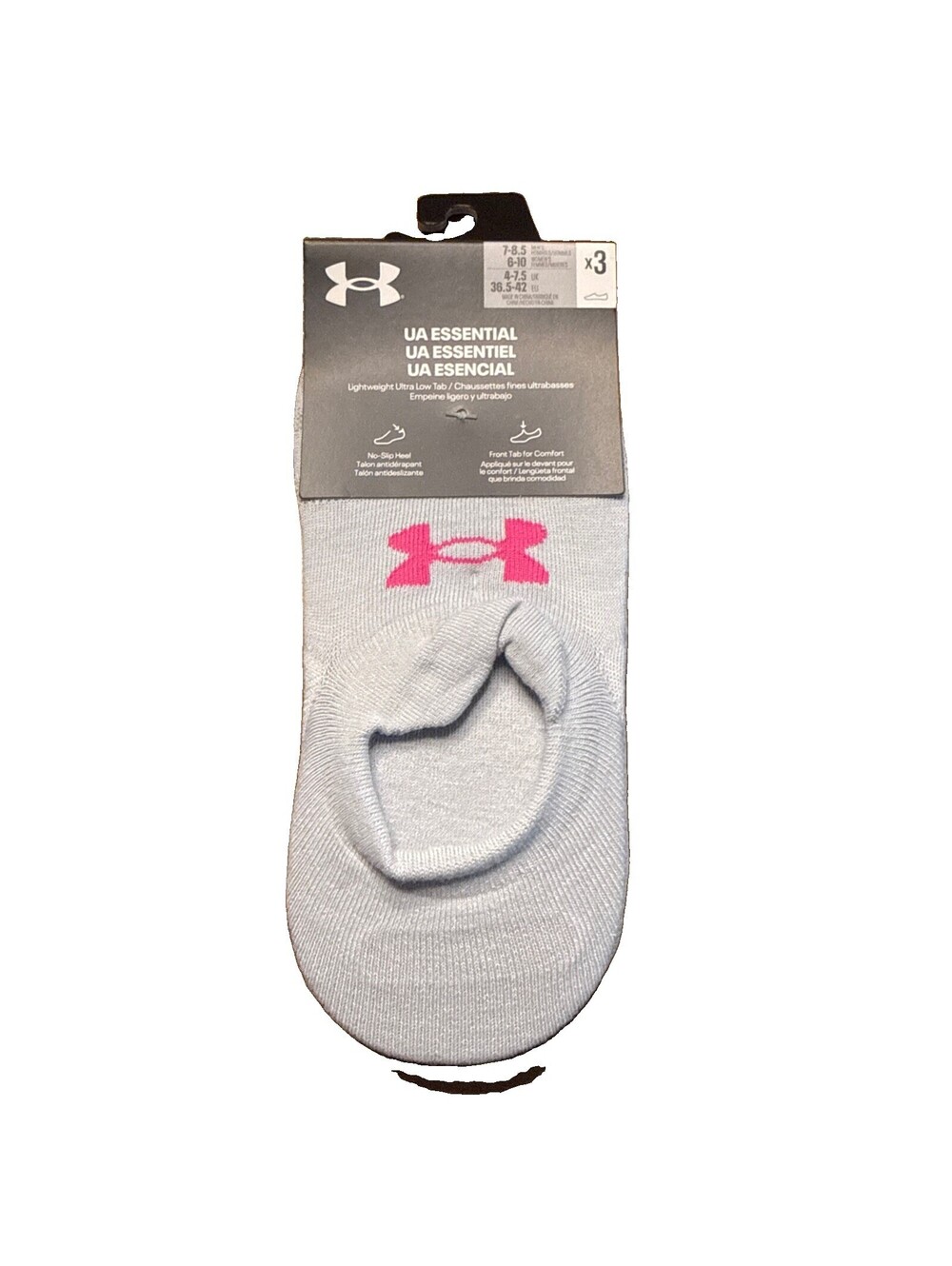 Under Armour UA Essential Low Cut Athletic Socks 3 Pairs M Gray Pink Odor